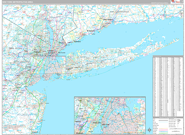 New York Metropolitan Area Metro Area Wall Map Premium Style